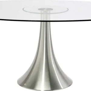 Niska cena Stół owalny ze szklanym transparentnym blatem i srebrną metalową nogą 180x120 cm