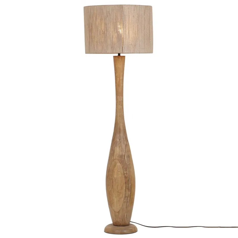 Tani Podłogowa lampa drewniana TOBA 467200130 boho z wtyczką brązowa