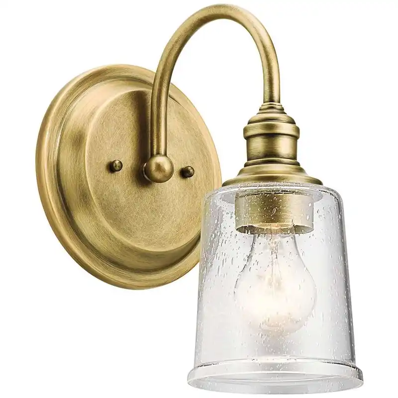 Kinkiet LAMPA ścienna Waverly KLWAVERLY1NBR Elstead KICHLER industrialna OPRAWA szklana vintage mosiądz przezroczysta Popularny