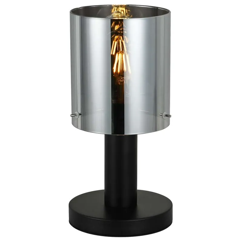 Stołowa LAMPA stojąca SARDO TB55811BK+SG Italux loftowa LAMPKA biurkowa szklana tuba skandynawska przydymiona czarna Zamów dziś