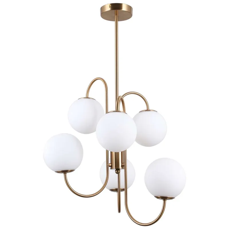 Modernistyczna LAMPA sufitowa GELA PND55006HBR Italux metalowa OPRAWA kule szklane molekuły balls mosiądz białe Wyprzedaż