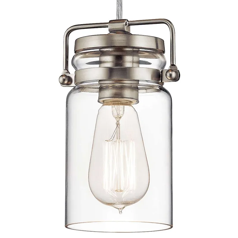 Skandynawska LAMPA wisząca KKLBRINLEYMPNI Elstead KICHLER szklana OPRAWA industrialna ZWIS tuba nikiel przezroczysty Oferta limitowana