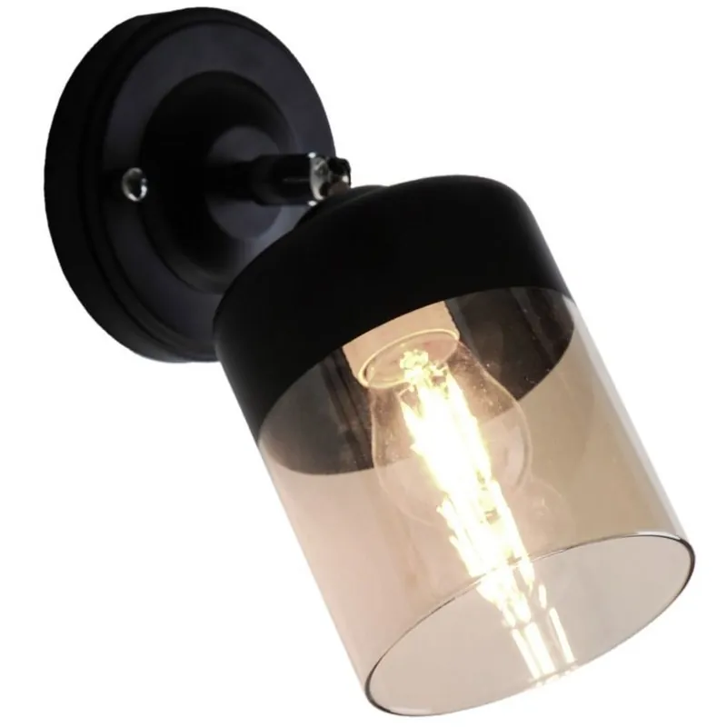 Tani Szklana lampa ścienna tuba PORTO CL190201WBL regulacja czarny bursztynowy