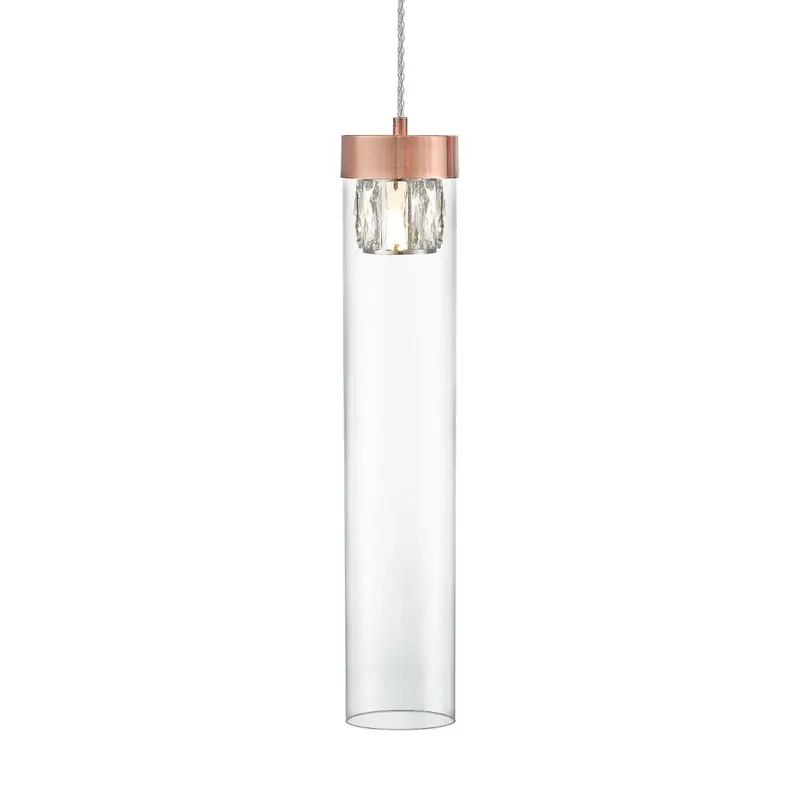 Okazja Szklana Lampa wisząca GEM P038901DL7AC tuba przezroczysta miedziana