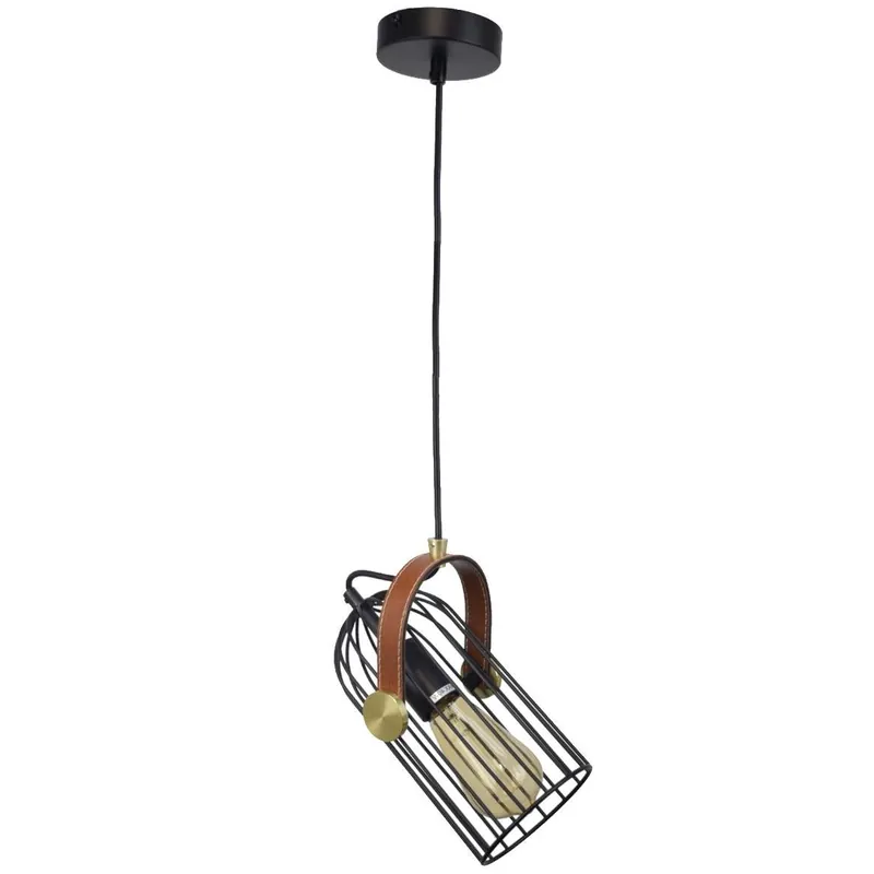 Industrialna LAMPA wisząca ANTOIN PND24451BK Italux metalowa OPRAWA druciany ZWIS klatka loftowa czarna brązowa Szybka dostawa