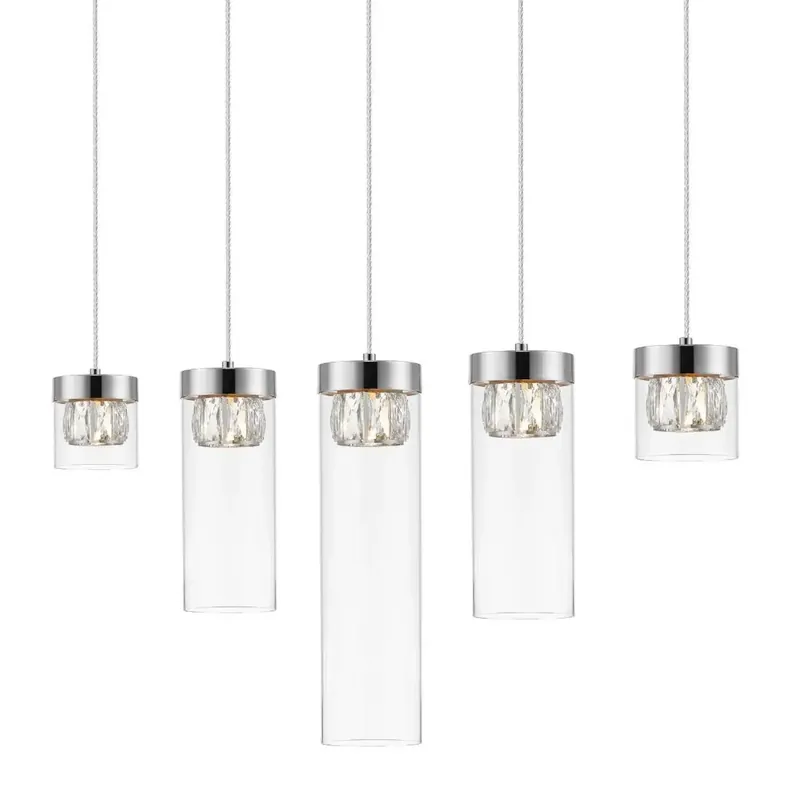 Wisząca lampa szklana GEM P038905EB5AC tubki chrom przezroczysta Promocja