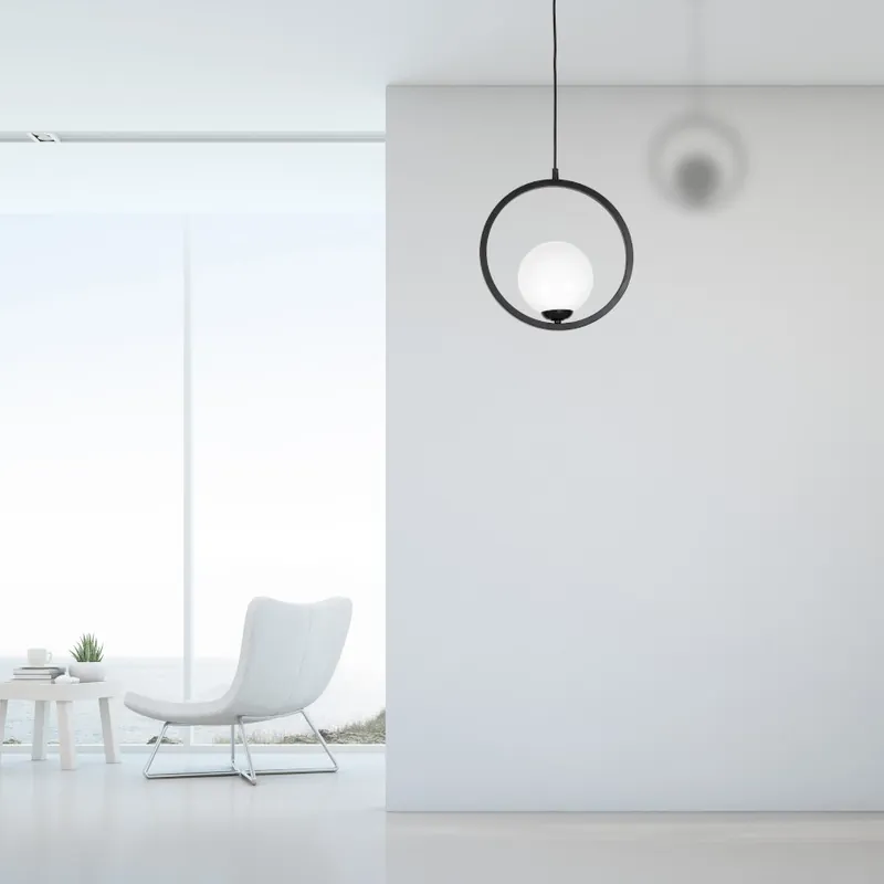 Wisząca LAMPA modernistyczna BOSTON MLP5593 Milagro metalowa OPRAWA okrągła ZWIS szklana kula ball czarna biała Darmowa dostawa