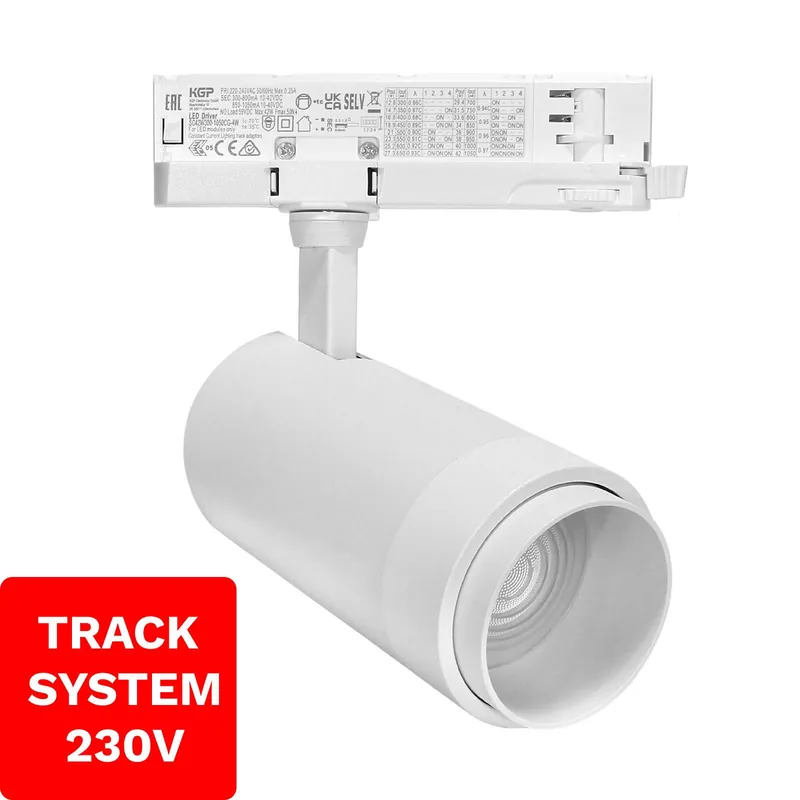 Reflektor Szynowy Zoom TRACK SYSTEM DD-04 230V 10W-30W 4000K Biały 3 fazowy 230V Rabat
